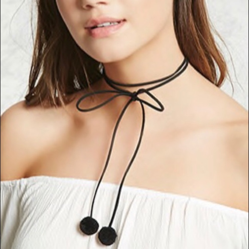 Faux Suede Pom Pom Choker